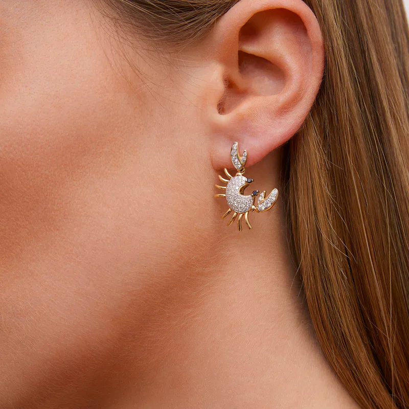 BOUCLE D'OREILLE CRUSTACÉ DIAMANTS OR JAUNE