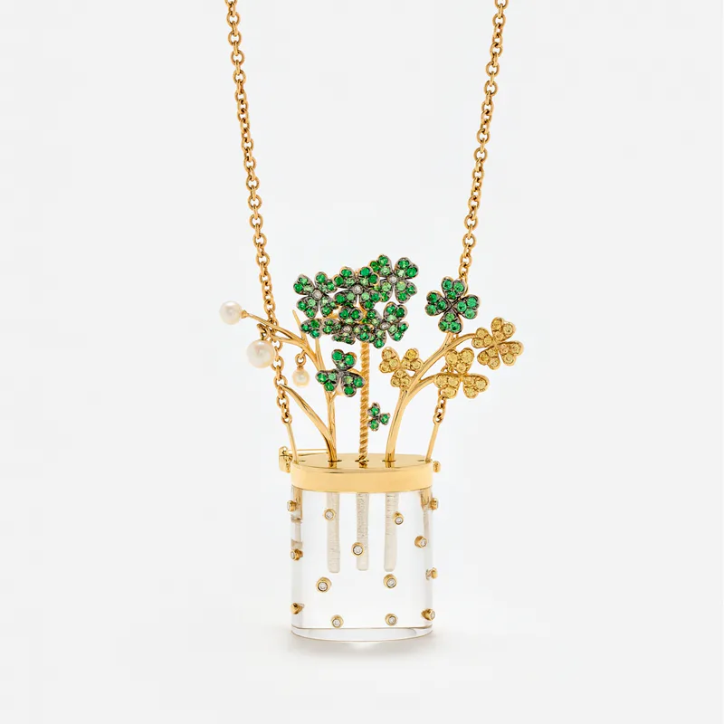 COLLIER BROCHE VASE CRYSTAL OR JAUNE