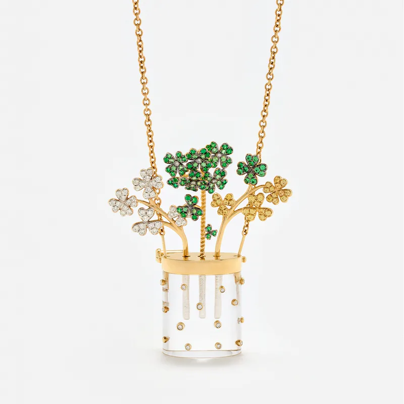 COLLIER BROCHE VASE CRYSTAL OR JAUNE
