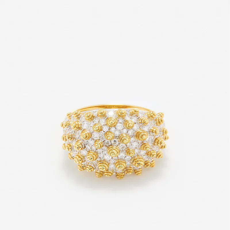 BAGUE PICOTS DIAMANTS OR JAUNE
