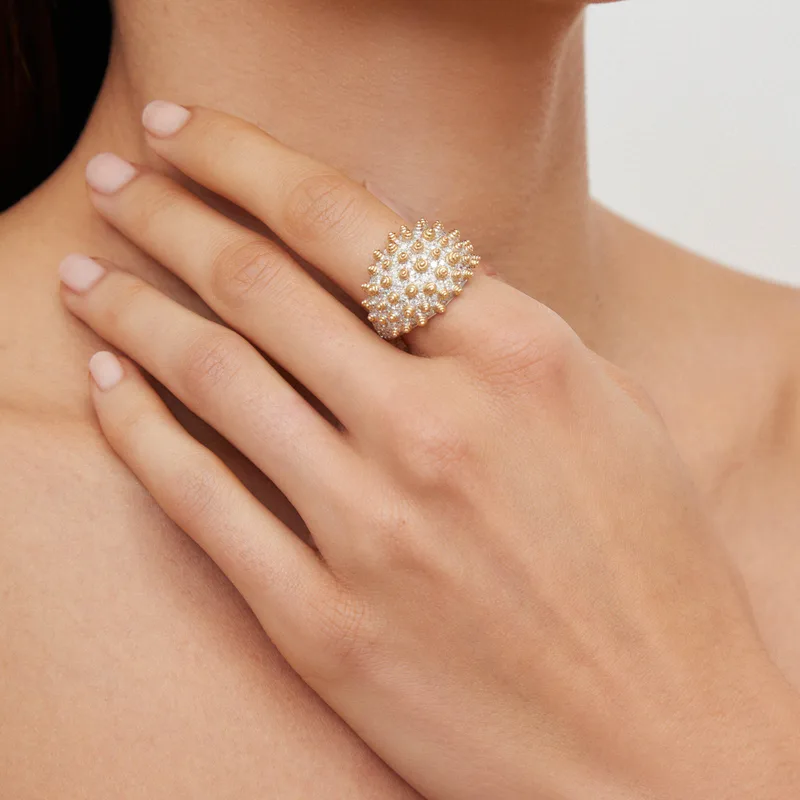 BAGUE PICOTS DIAMANTS OR JAUNE
