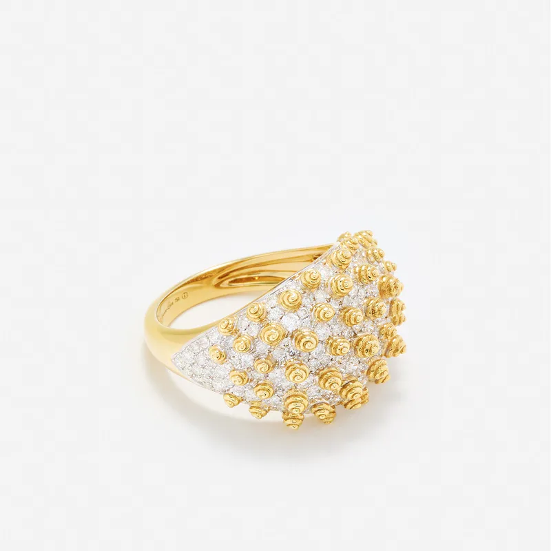 BAGUE PICOTS DIAMANTS OR JAUNE