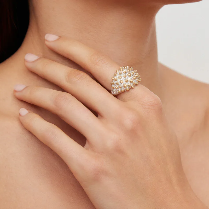 BAGUE PICOTS DIAMANTS OR JAUNE