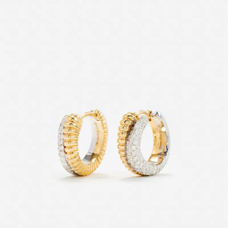 PAIRE DE CRÉOLES BOUÉES VAGUE DIAMANTS 2 ORS