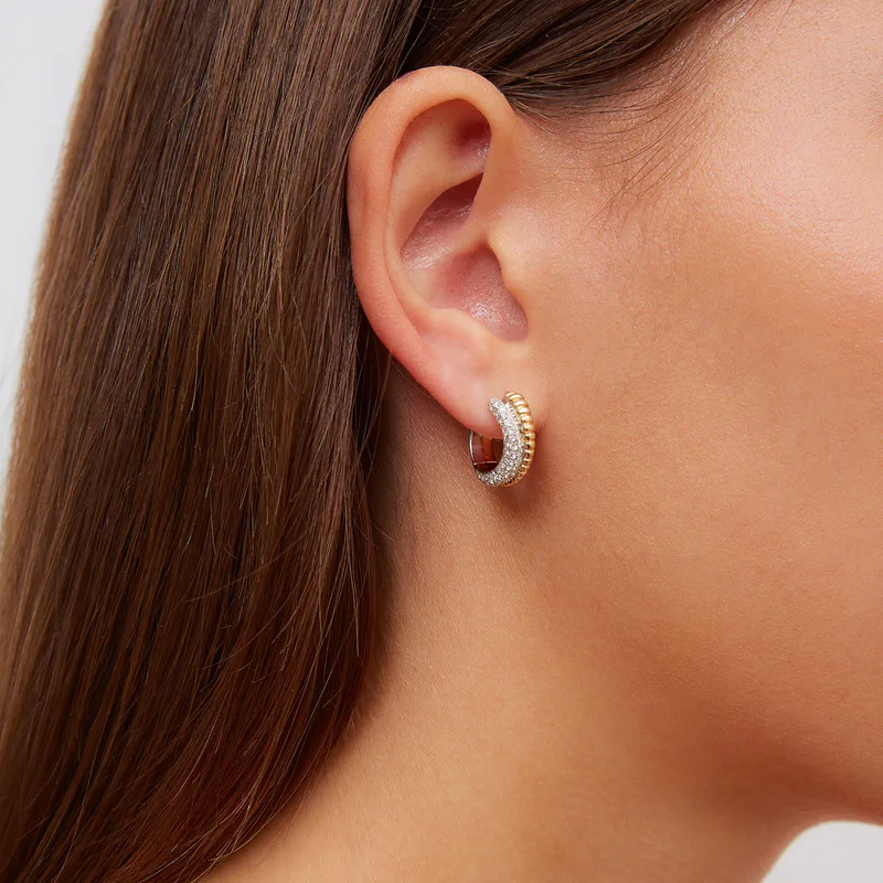 PAIRE DE CRÉOLES BOUÉES VAGUE DIAMANTS 2 ORS