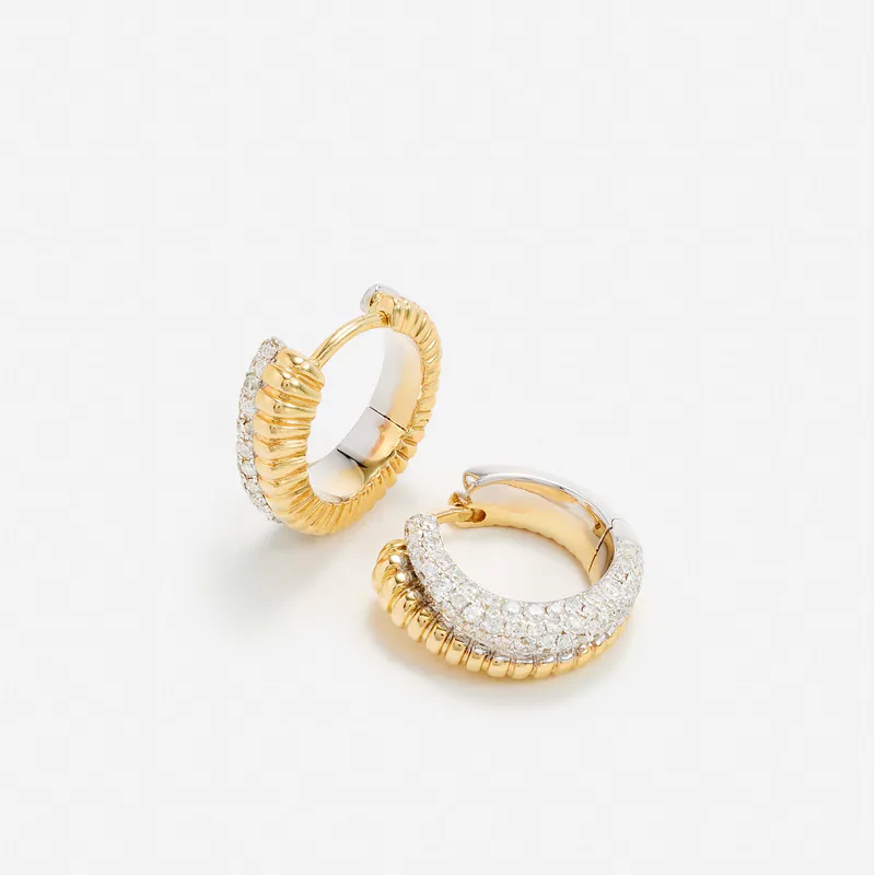 PAIRE DE CRÉOLES BOUÉES VAGUE DIAMANTS 2 ORS