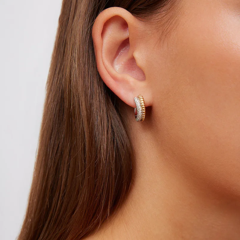 PAIRE DE CRÉOLES BOUÉES VAGUE DIAMANTS 2 ORS