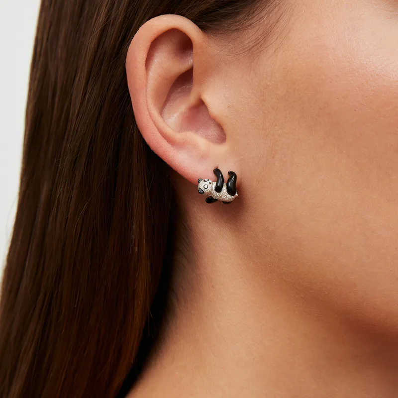PAIRE DE BOUCLES D’OREILLE PANDA DIAMANTS OR BLANC