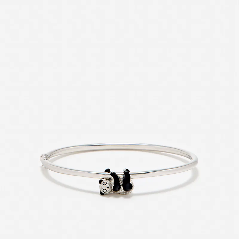 BRACELET JONC PANDA DIAMANTS OR BLANC
