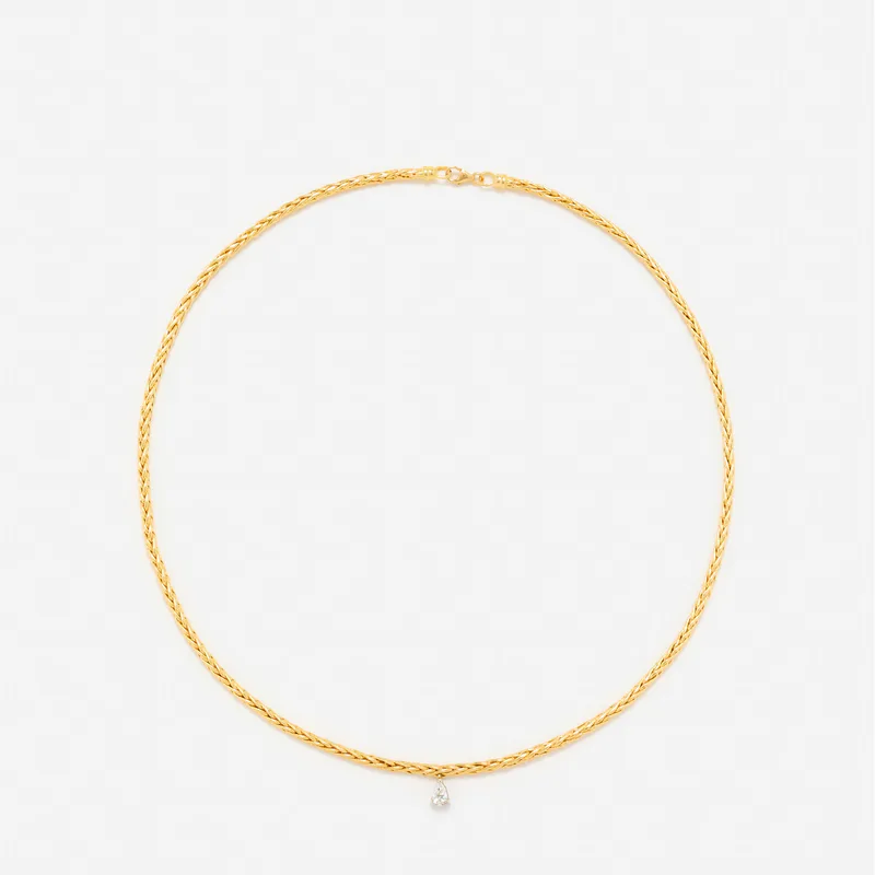 COLLIER PALMIER FLOTTANT DIAMANT POIRE OR JAUNE