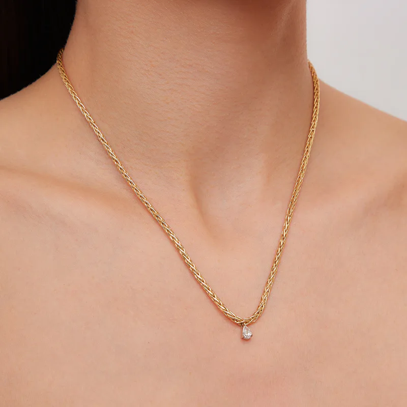 COLLIER PALMIER FLOTTANT DIAMANT POIRE OR JAUNE