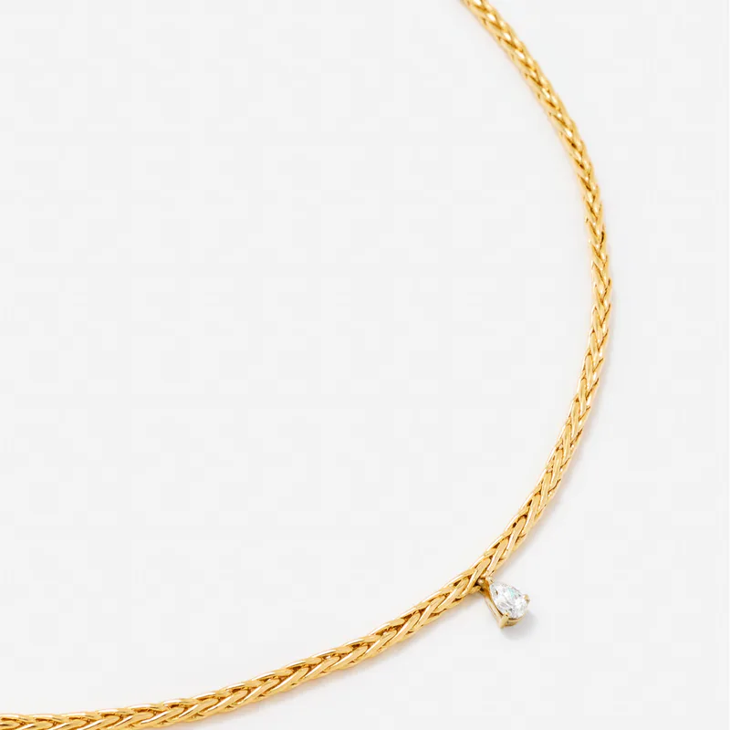 COLLIER PALMIER FLOTTANT DIAMANT POIRE OR JAUNE