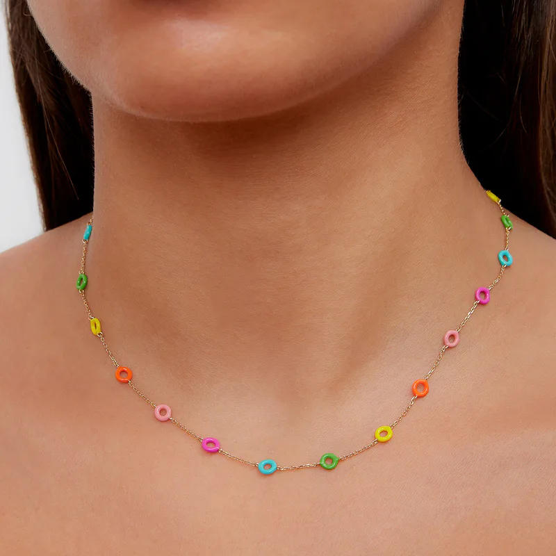 COLLIER MINI DONUTS RAINBOW OR JAUNE