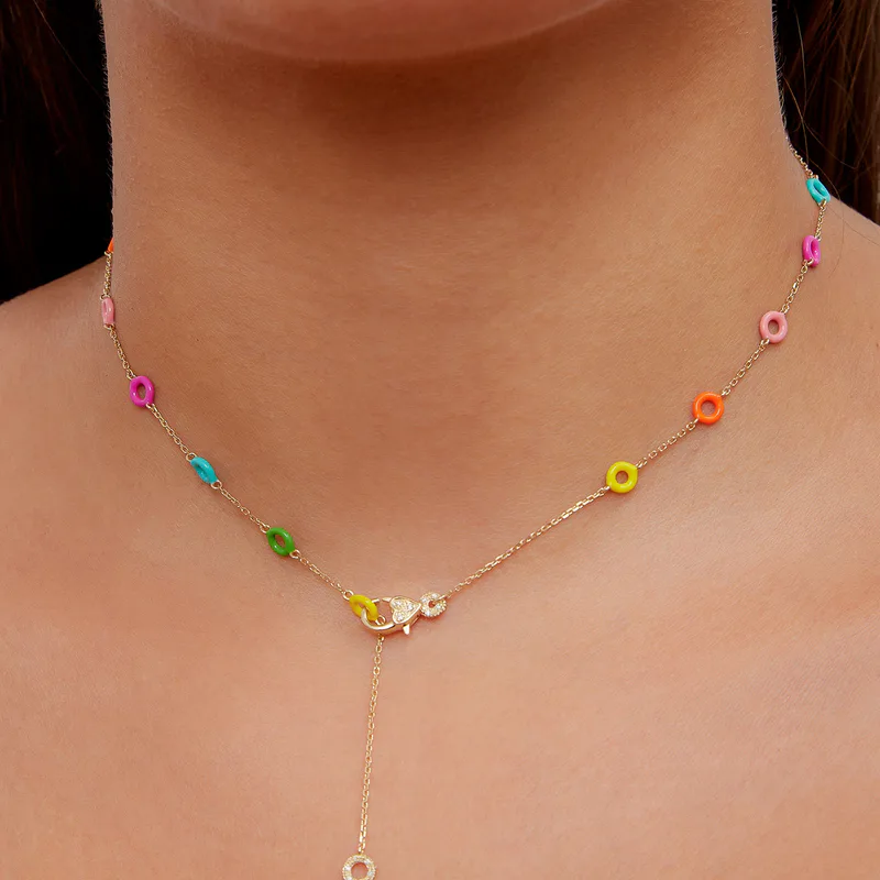 COLLIER MINI DONUTS RAINBOW OR JAUNE