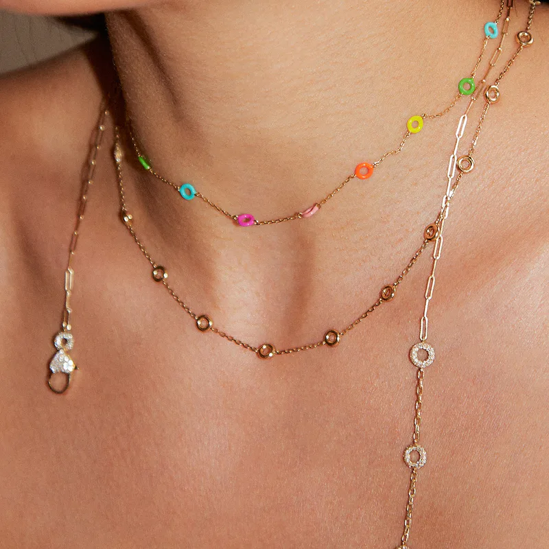 COLLIER MINI DONUTS RAINBOW OR JAUNE