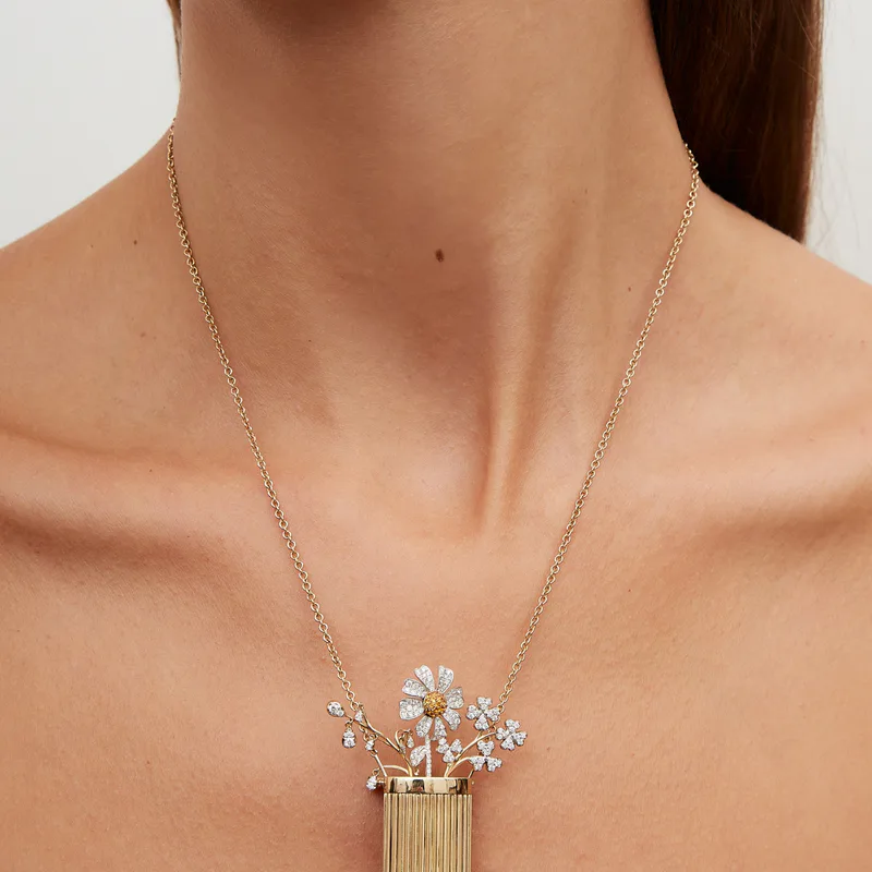 COLLIER BROCHE VASE BERLINGOT OR JAUNE