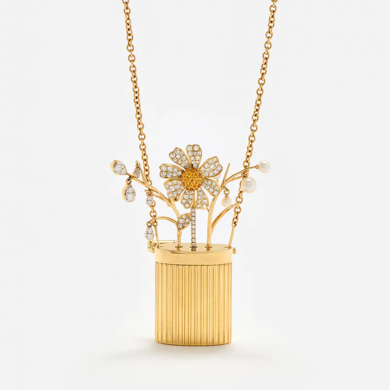 COLLIER BROCHE VASE BERLINGOT OR JAUNE