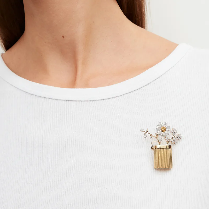 COLLIER BROCHE VASE BERLINGOT OR JAUNE