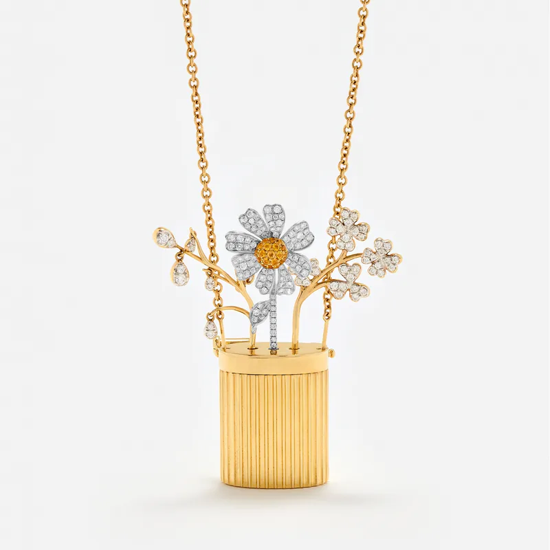 COLLIER BROCHE VASE BERLINGOT OR JAUNE