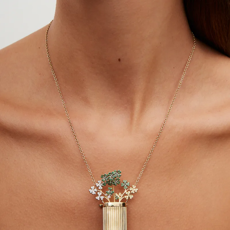 COLLIER BROCHE VASE BERLINGOT OR JAUNE