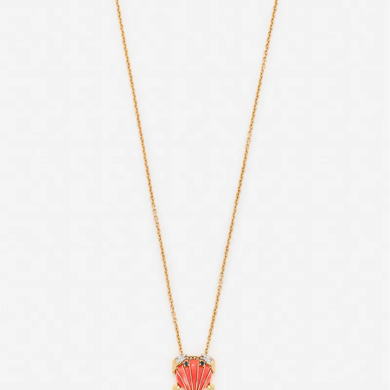PENDENTIF MINI CRABE COQUILLAGE CORAIL OR JAUNE
