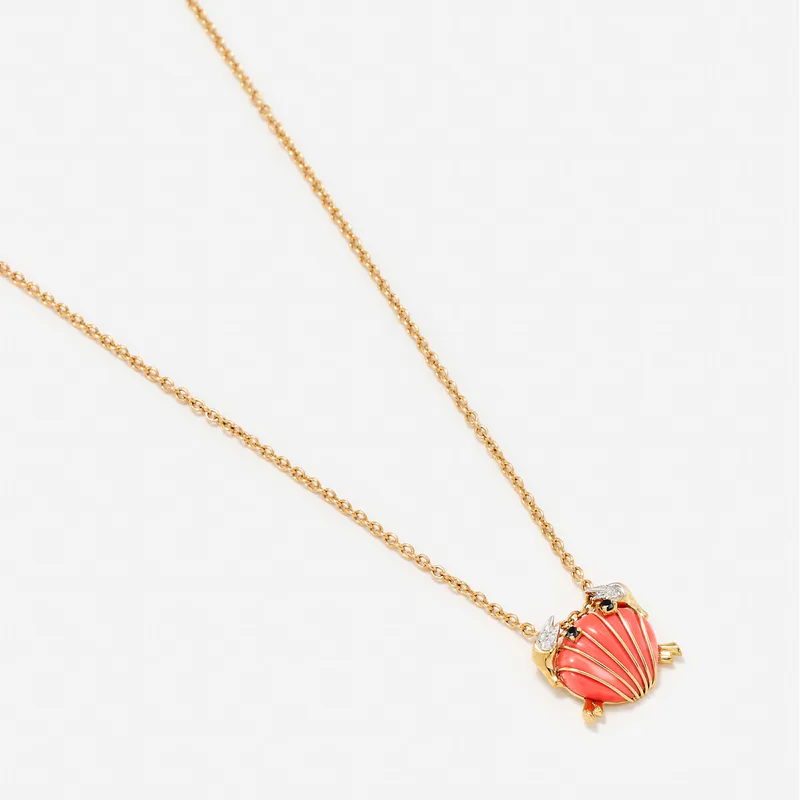 PENDENTIF MINI CRABE COQUILLAGE CORAIL OR JAUNE