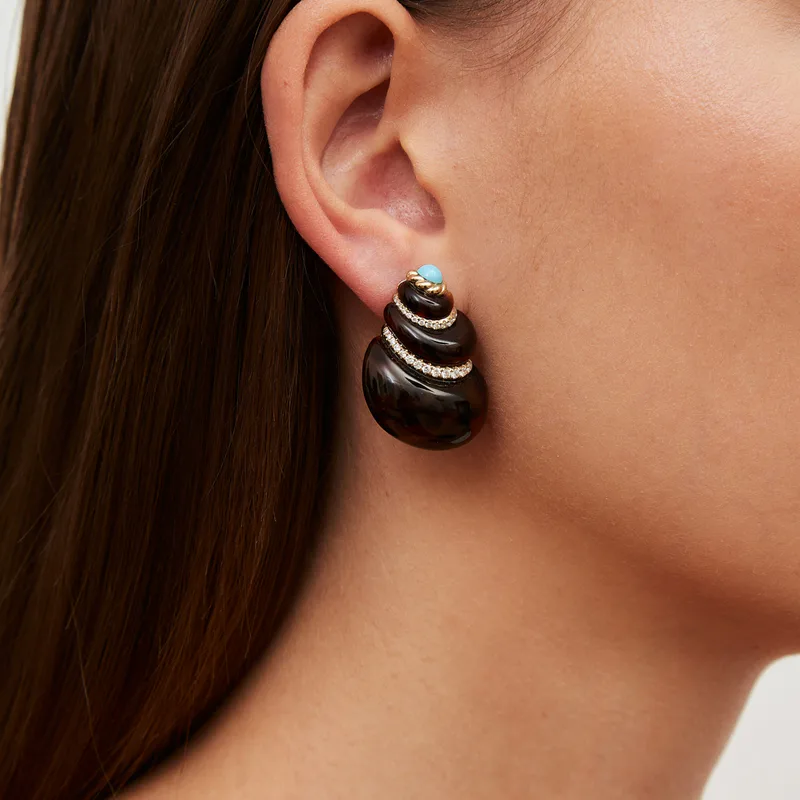 PAIRE DE BOUCLES D’OREILLE COQUILLAGE LÉOPARD OR JAUNE