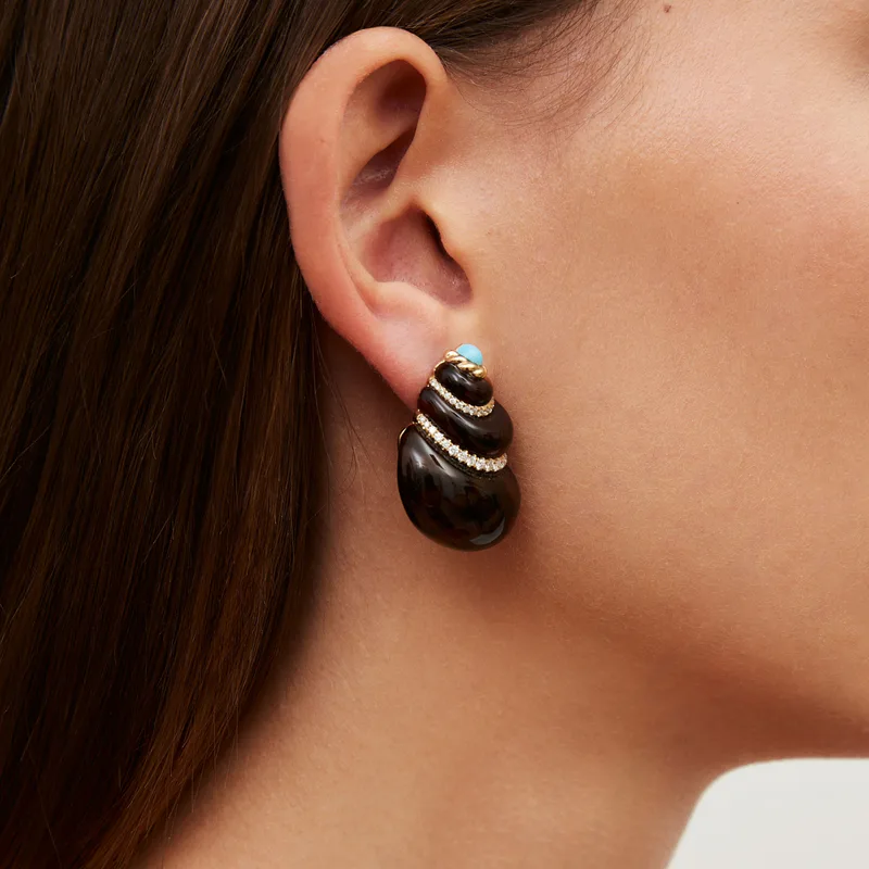 PAIRE DE BOUCLES D’OREILLE COQUILLAGE LÉOPARD OR JAUNE