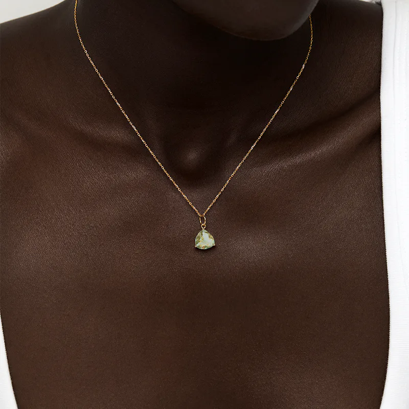 14kt Green Amethyst Trillion Necklace