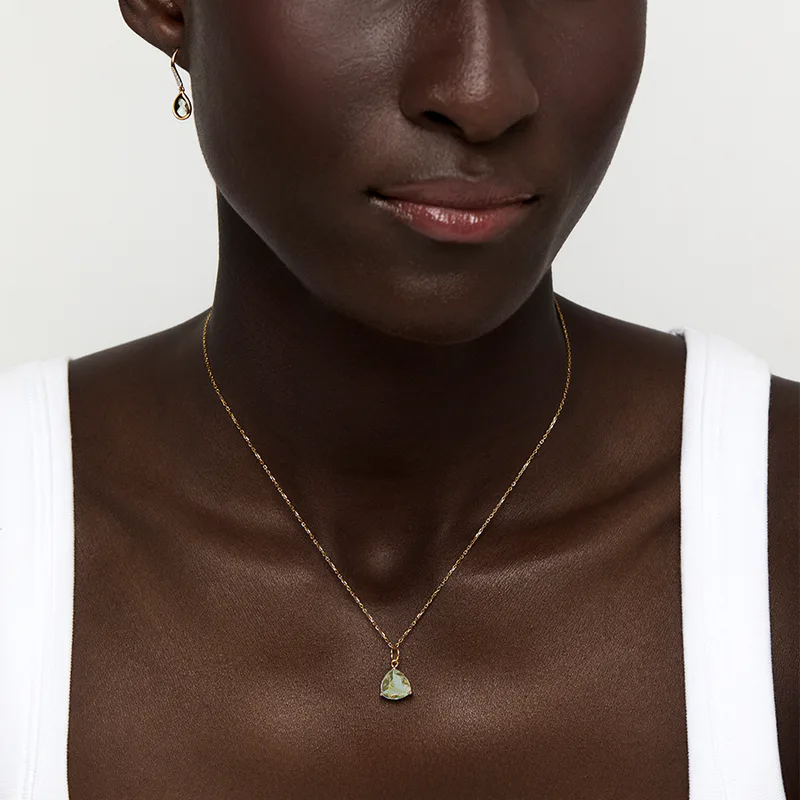 14kt Green Amethyst Trillion Necklace
