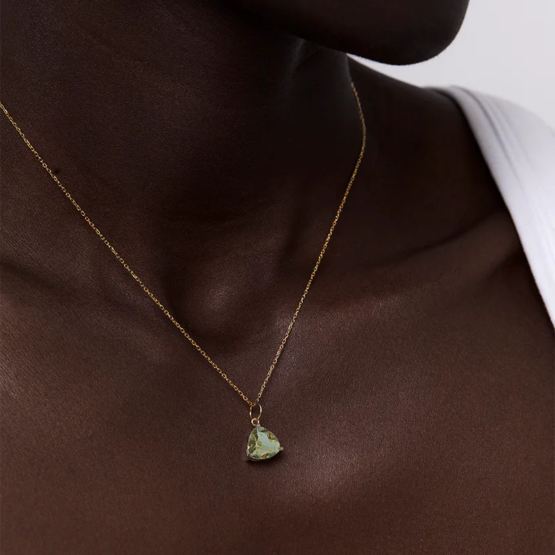 14kt Green Amethyst Trillion Necklace
