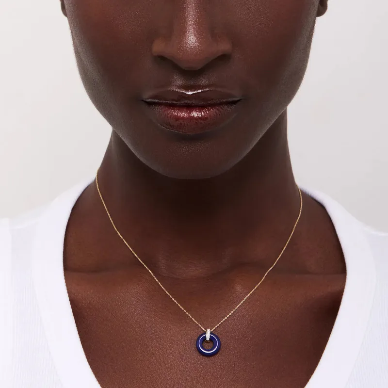 14kt Lapis Donut and Diamond Door Knocker Necklace