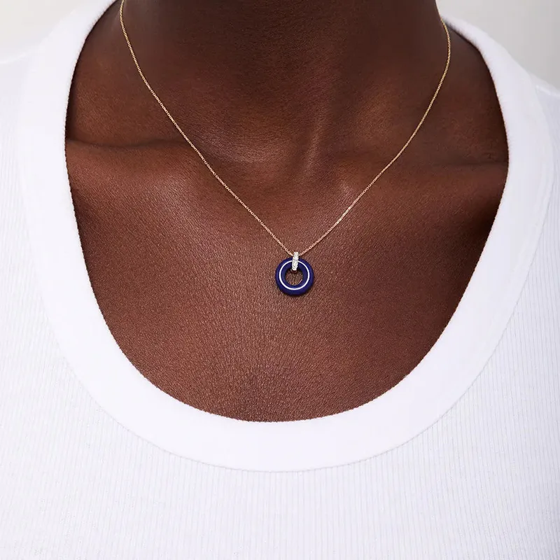 14kt Lapis Donut and Diamond Door Knocker Necklace