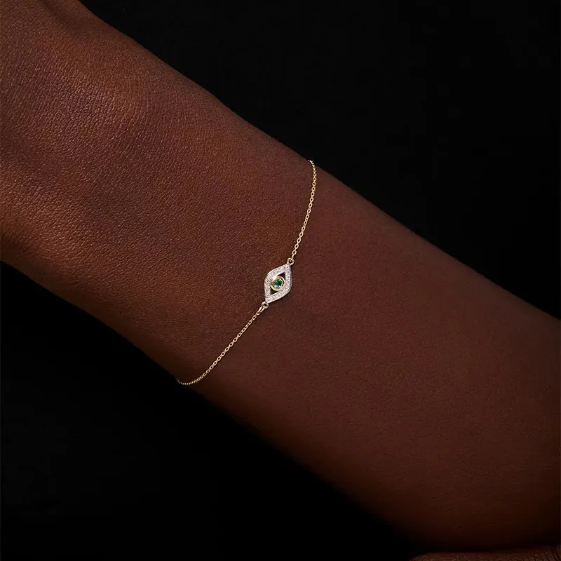 14kt Emerald Evil Eye Chain Bracelet