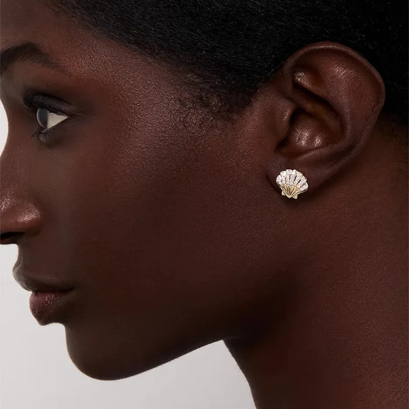 14kt Diamond Venus Shell Studs