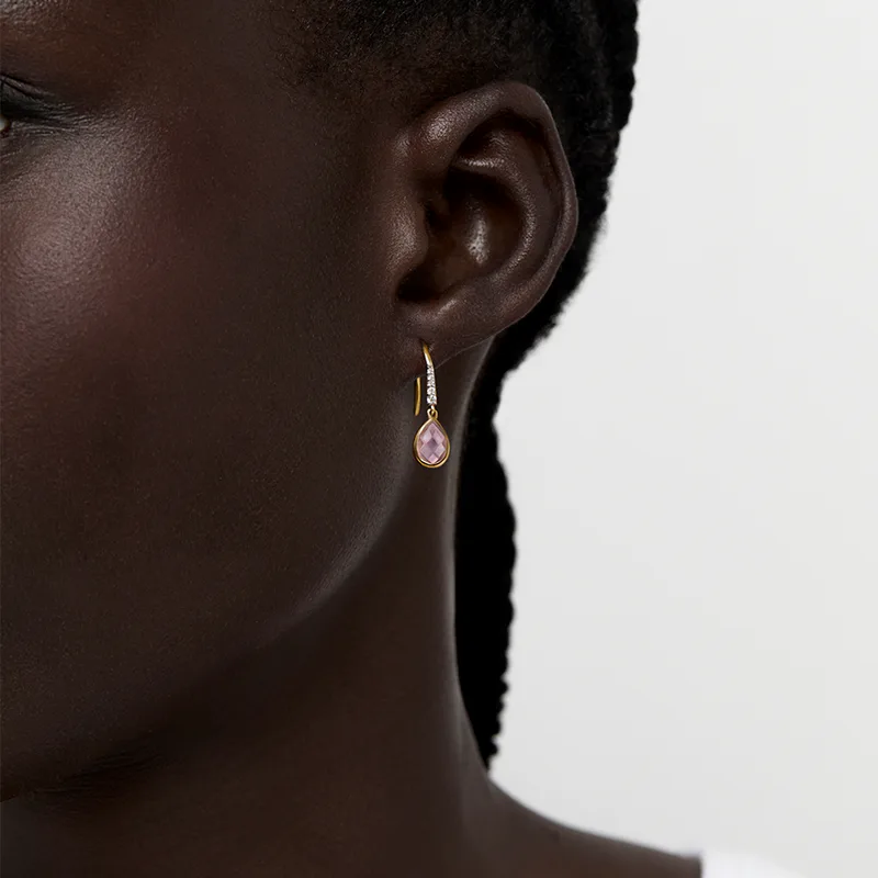 14kt Bezeled Pink Topaz Drop Earrings