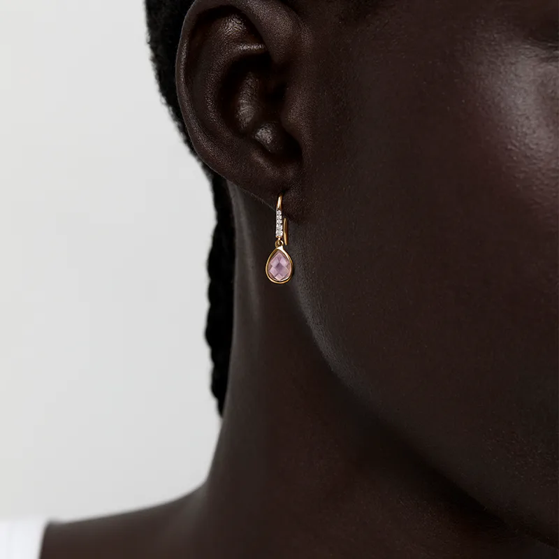 14kt Bezeled Pink Topaz Drop Earrings