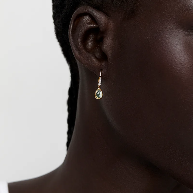 14kt Bezeled Green Amethyst Drop Earrings