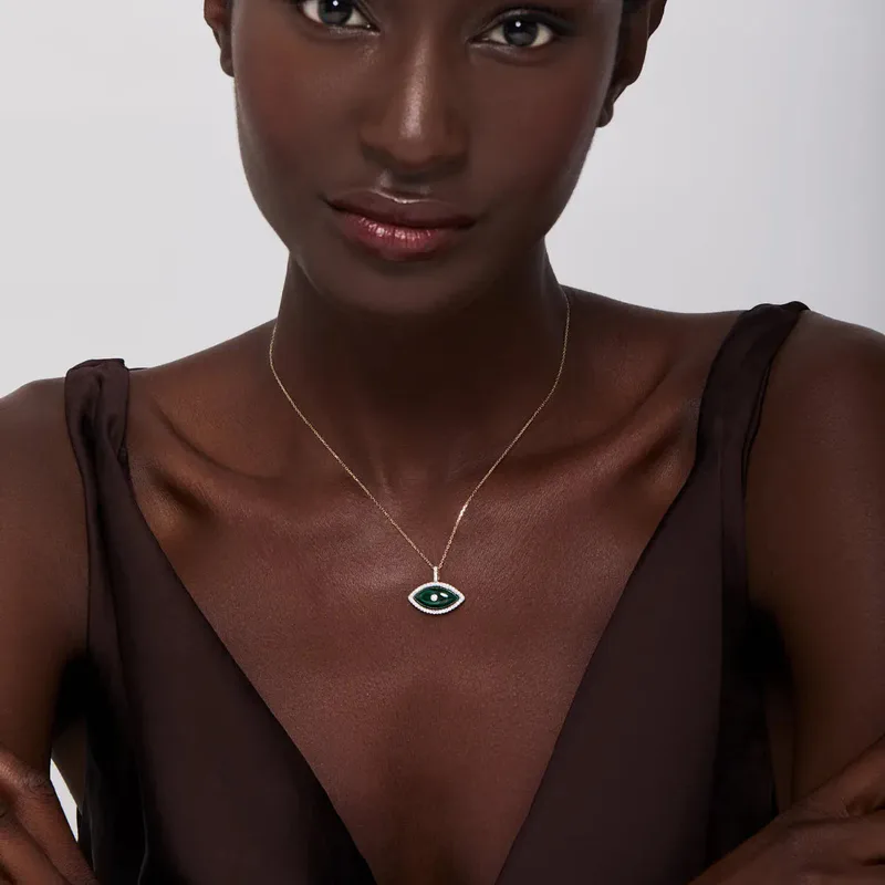 14kt Malachite Marquise Eye of Protection Necklace