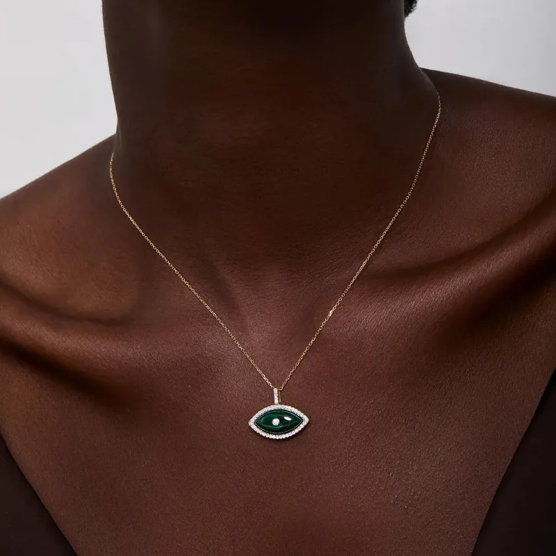 14kt Malachite Marquise Eye of Protection Necklace