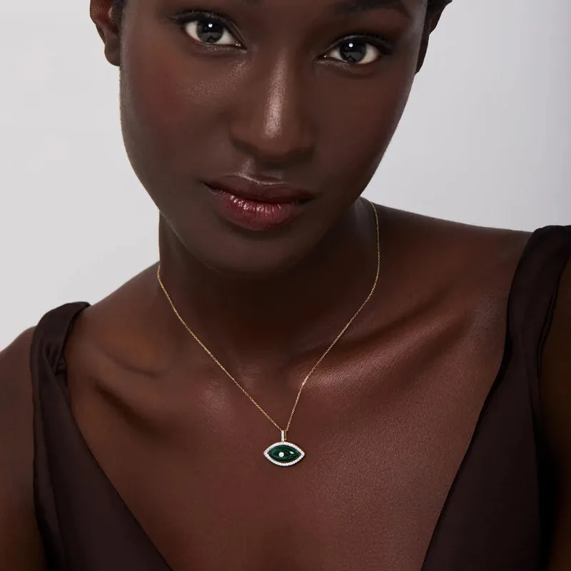 14kt Malachite Marquise Eye of Protection Necklace