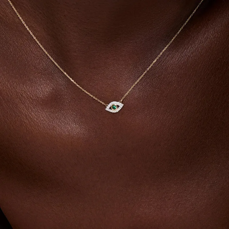 14kt Emerald Evil Eye Necklace