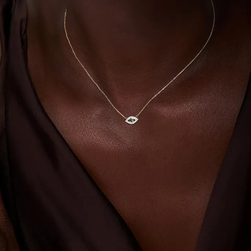 14kt Emerald Evil Eye Necklace