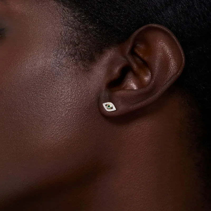 14kt Emerald Evil Eye Studs
