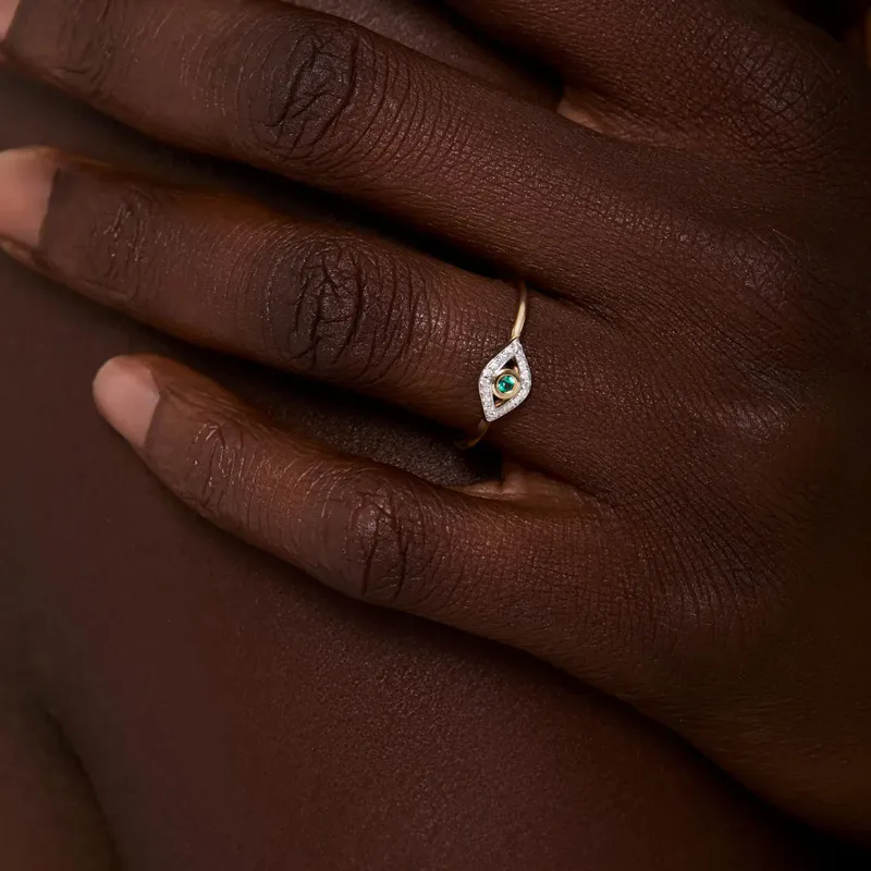 14kt Emerald Evil Eye Ring
