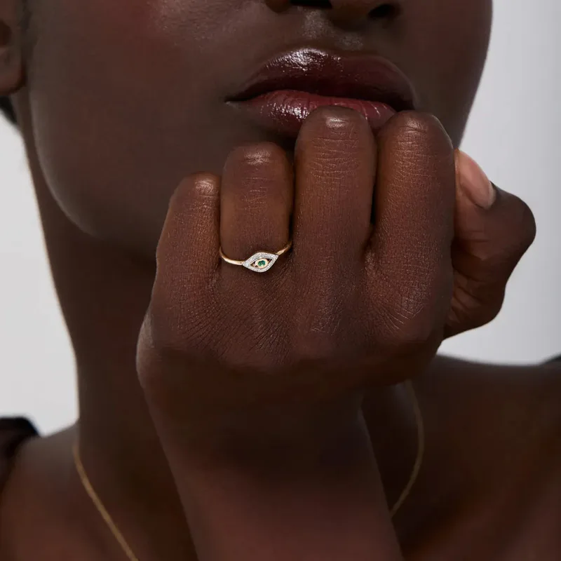 14kt Emerald Evil Eye Ring