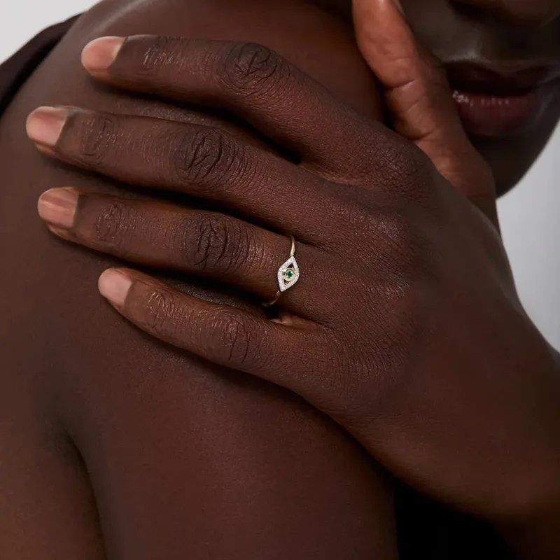 14kt Emerald Evil Eye Ring