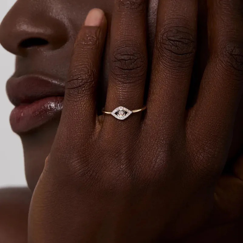 14kt Diamond Evil Eye Ring