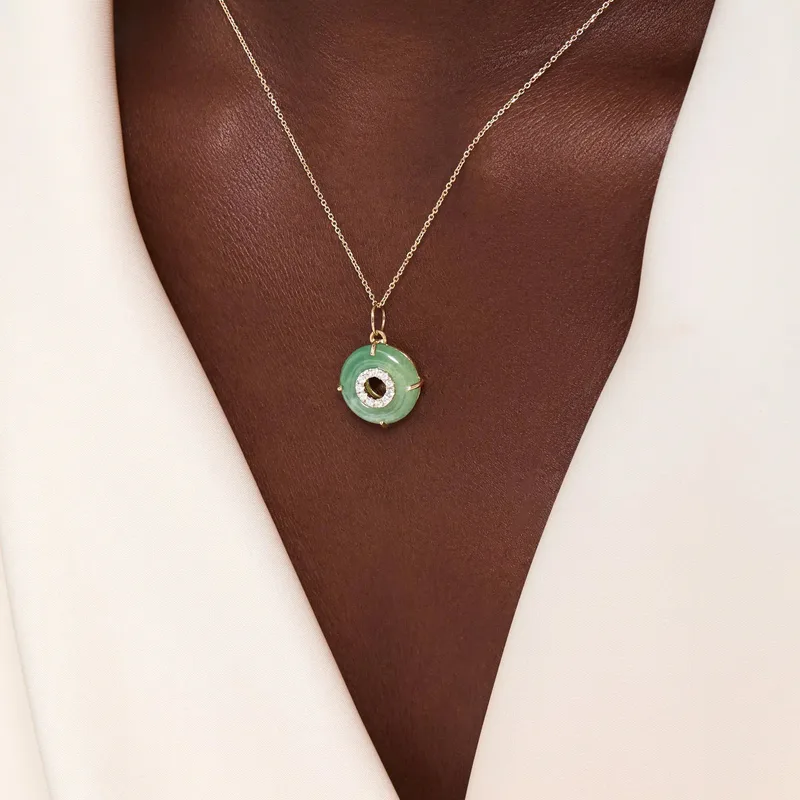 14kt Jade Donut Diamond Inner Circle Necklace