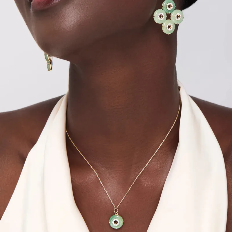 14kt Jade Donut Diamond Inner Circle Necklace